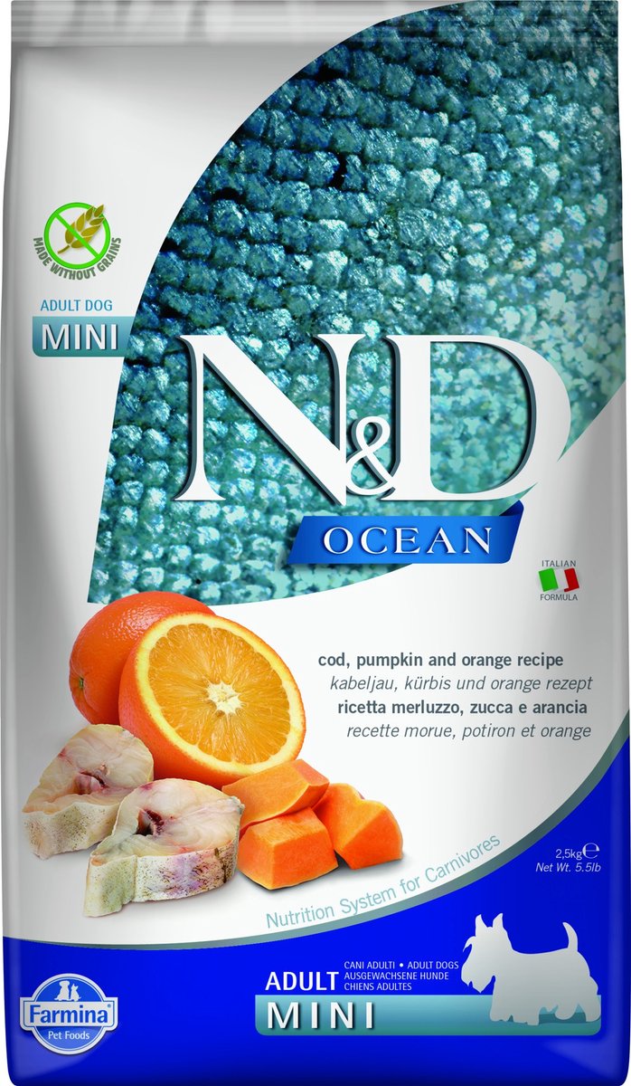 Farmina n d Ocean Adult Dog Mini – Kabeljau, Kürbisorange – 2,5 kg