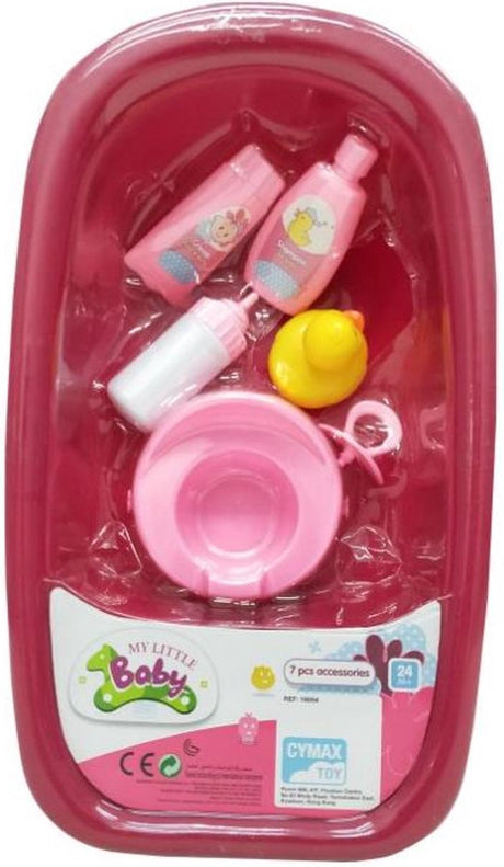 Amuuso Puppenbadewanne – für Babypuppen von 30–33 cm – inklusive 6 Zubehörteilen