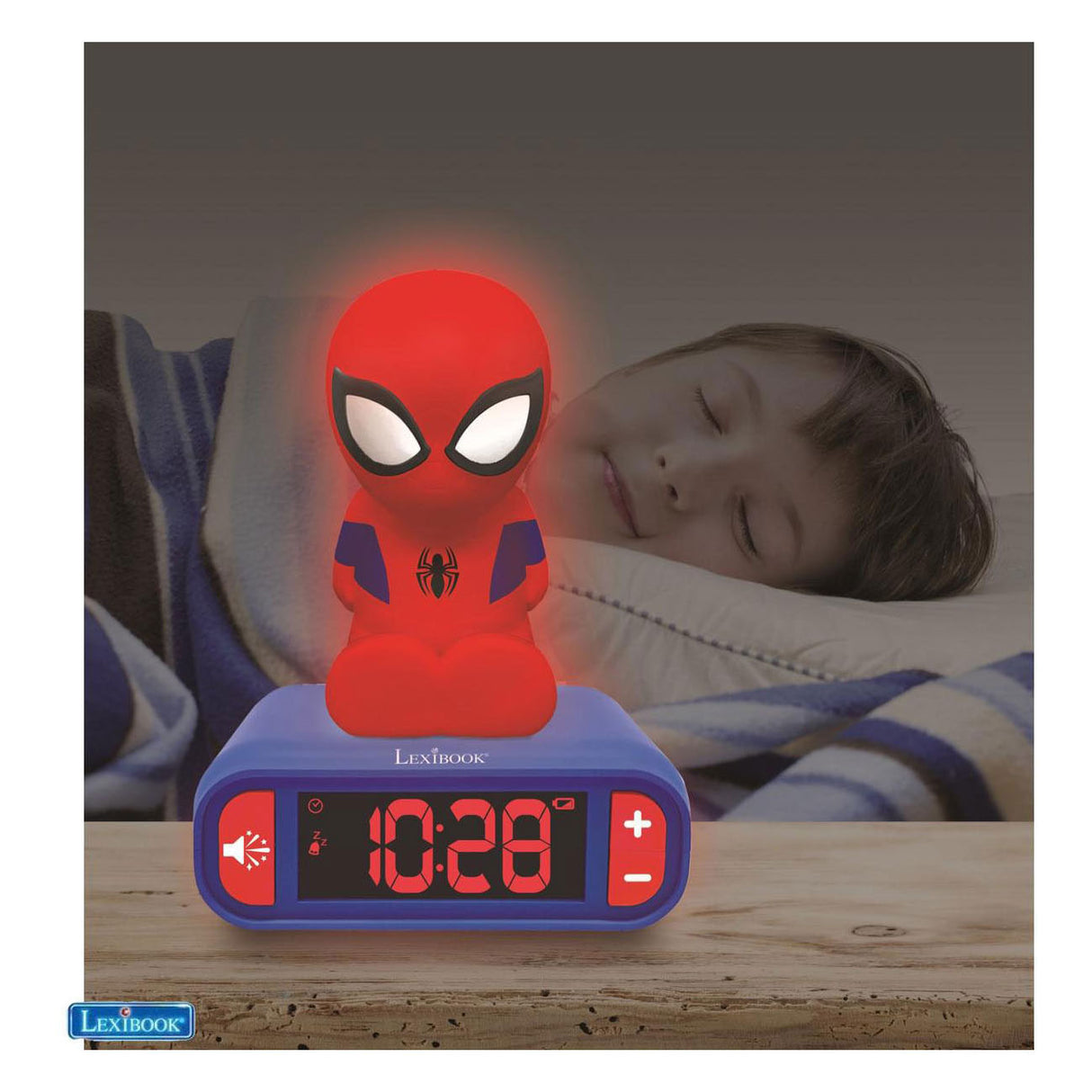 Lexibook-Wecker mit Nachtlicht, 3D-Design, Spiderman und Soundeffekten