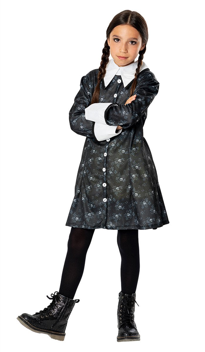Rubies – Horrorfilm-Kostüm – Wednesday Addams zurück in die Schule – Mädchen – Schwarz – Größe 128 – Halloween – Kostüm