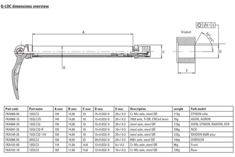 Srsuntour Suntour Staftas Q-Loc 15 100mm 15QLC2 CR-MO FKA069-05