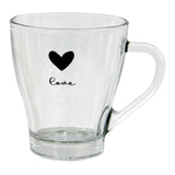 Transparentes Teeglas aus Clayre-Eef-Glas mit einem Herzen und dem Text „Love“ darauf, 11 x 8 x 10 cm, 200 ml