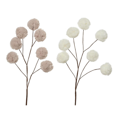 Decoris kunsttak met bolletjes imitatiebont h.69cm 2 assorti