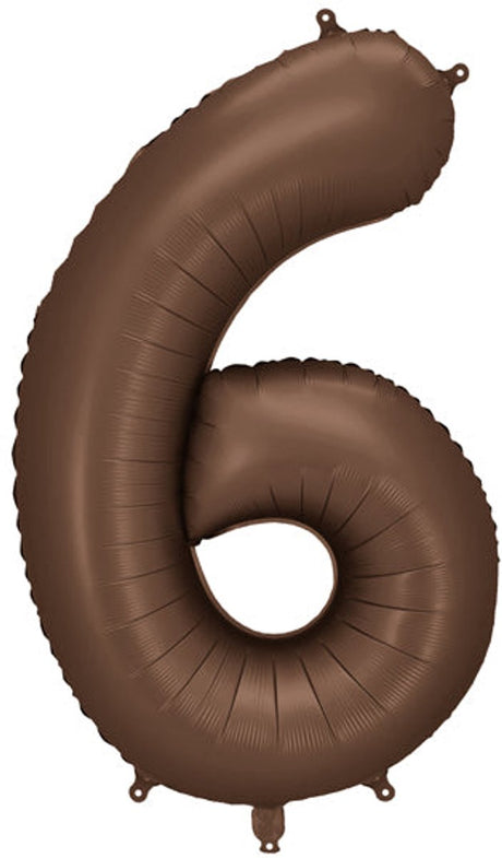 Partydeco Folienballon Nummer 6 in Braun 86cm