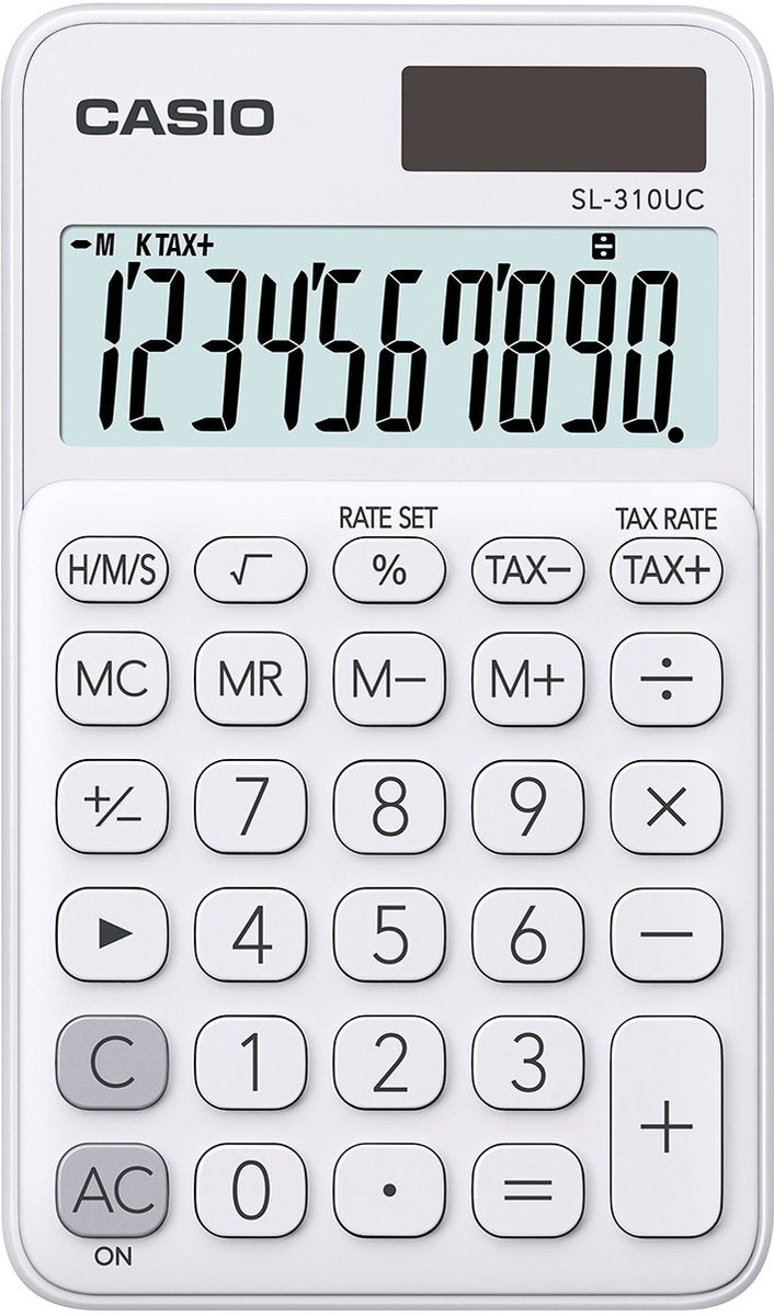 Casio sl-310uc zakrekenmachine werkt op zonne-energie, werkt op batterijen wit aantal displayposities: 10