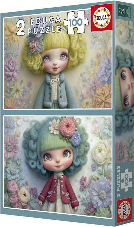 Educa Puzzle Blumenmädchen – 2 Puzzles mit 100 Teilen Pappe.