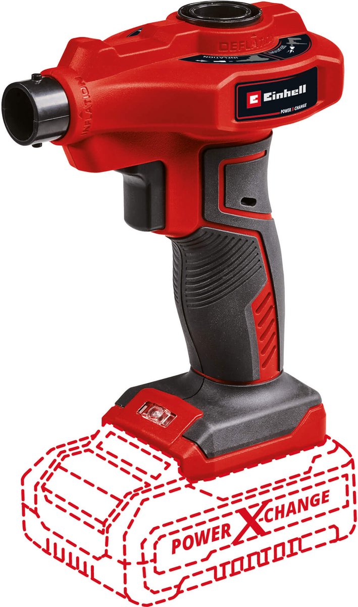 Einhell Akku-Luftpumpe CE-AP 18 Li Solo – Power X-Change – 18 V Li-Ion – max. Luftleistung: 670 l min - max. Betriebsdruck: 0,05 bar - LED-Licht - inkl. 2 Adapter - exkl. Akku und Ladegerät