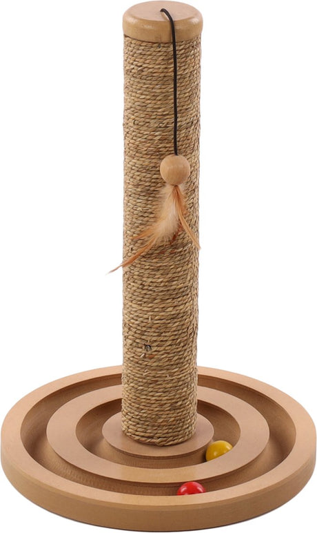 Kratzbaum Flamingo – Brigitte Braun Natur – 30 × 30 × 45,5 cm – Kratzbaum Seegras – mit Spielzeug – kompakt – für Katzen