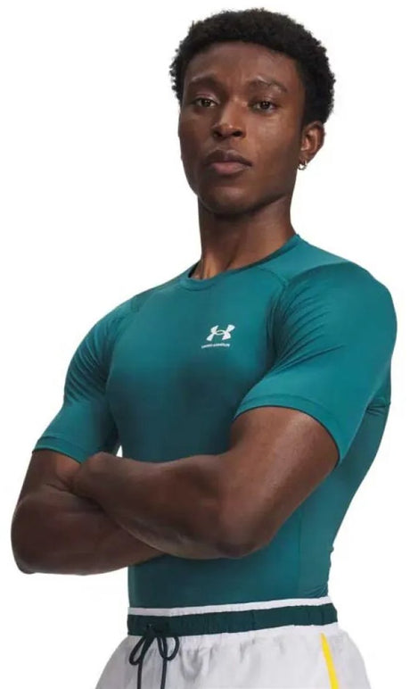 Under Armour UA HG Armour Comp SS-GRN Herren-Sportshirt – Rack Green – Weiß