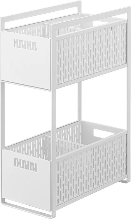 Yamazaki Küchenregal mit Körben – 2 Ebenen – Turm – Weiß