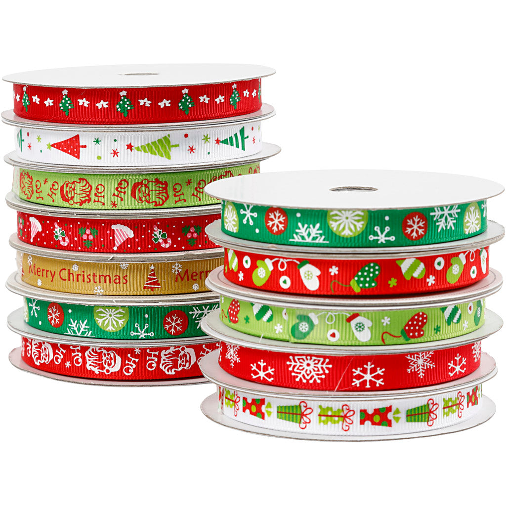 Weihnachtsband, B: 10 mm, 12x3 m 1 Karton