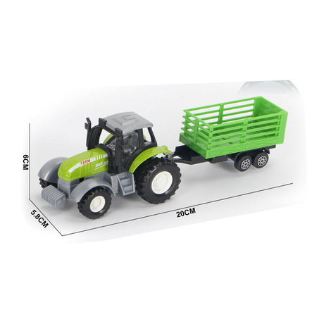 Grüner Druckguss-Traktor von Lobbes Toys BV mit Anhänger und Rückzugsfunktion