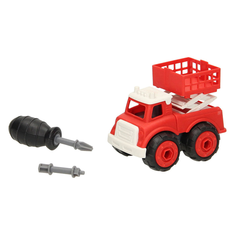 Fire Brigade Vehicle with Screwable Wheels - Red