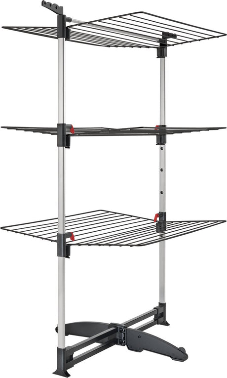 Tomado – Trockenturm Ciclone Vario – 38 Meter Trockenlänge – faltbar – Aluminium und Metall – mit Haken für Kleiderbügel – 5 Jahre Garantie – Schwarz