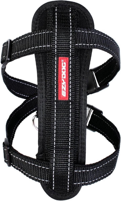 Ezydog Brustplatten-Hundegeschirr mit Sicherheitsgurtsicherung – Hundegeschirr – M – Schwarz