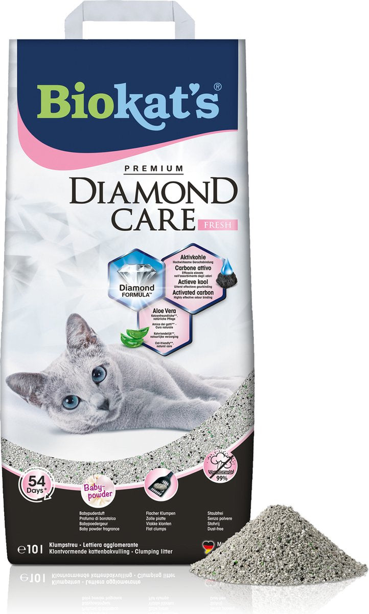 Biokat's Diamond Care Fresh – 10 l – Katzenstreu – klumpend – Babypuderduft – Aktivkohle