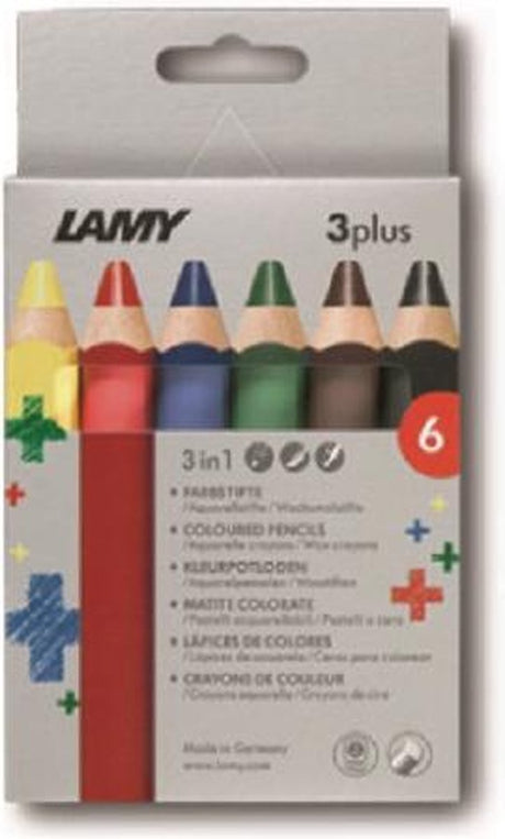 Lamy 3plus Buntstifte 520 6-teiliges Set – extra dicke Mine ø 10 mm, Buntstifte aus Zedernholz mit ergonomischer Form – ideal für Kinder ab 3 Jahren – inklusive Faltbox