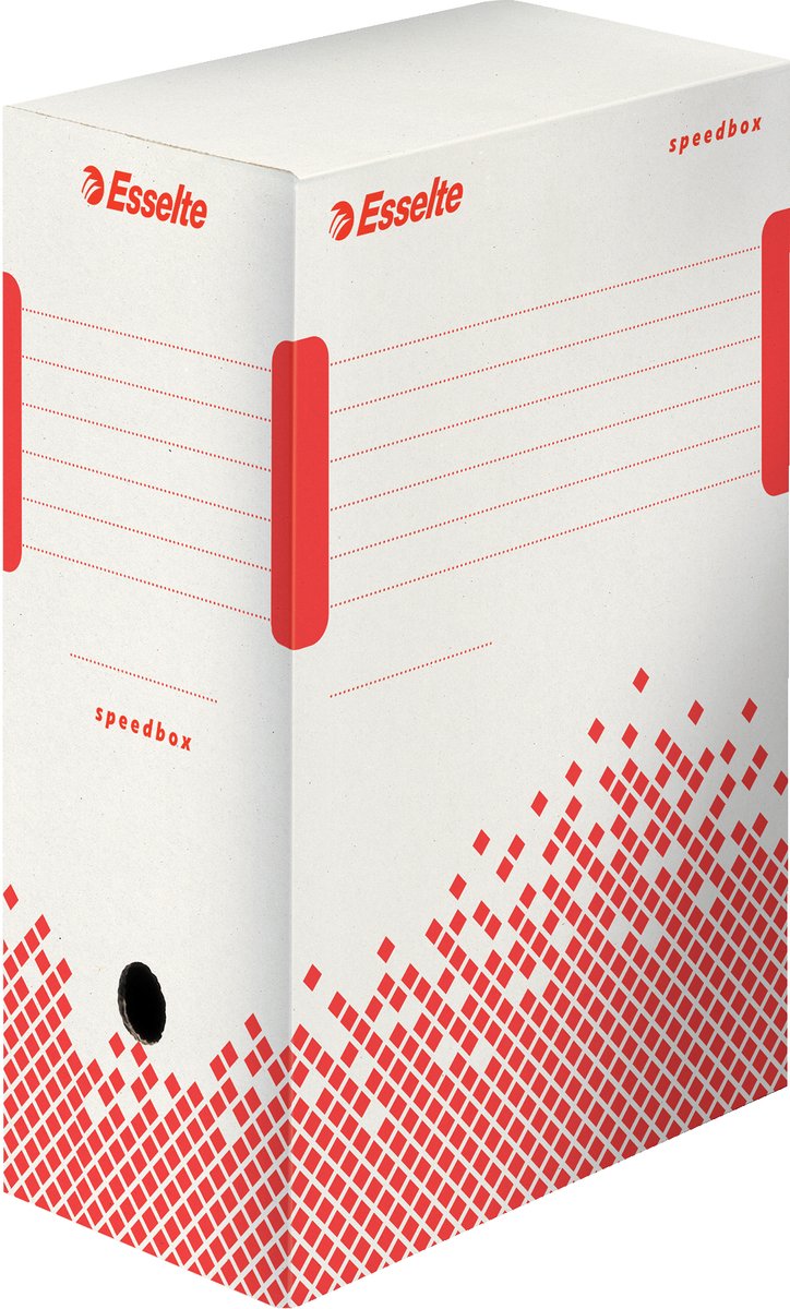 Esselte 25 x Speedbox 15 nachhaltige Archivbox – 15 x 25 x 35 cm – A4 – 100 % recycelbar – Rot-Weiß