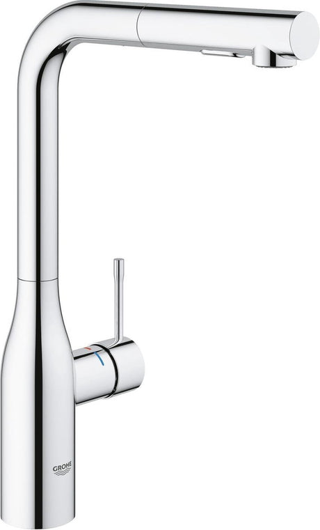 Grohe Essence Küchenarmatur – hoher Auslauf – 360°-Schwenkbereich – mit ausziehbarer Handbrause und 2 Strahlarten – Chrom