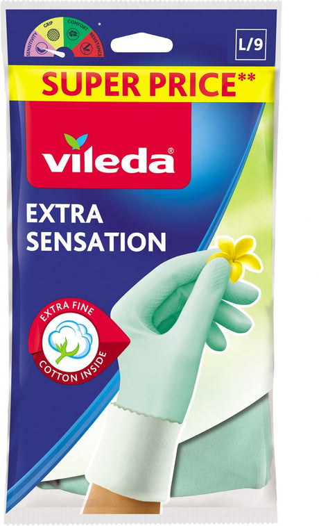 Vileda Extra Sensation Haushaltshandschuhe – Größe L – Latex – dünn, bequem – für präzises Arbeiten und Schutz