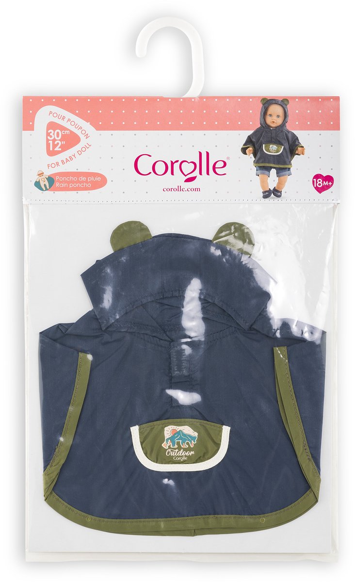 Corolle regenponcho poppenkostuum kleine ontdekker 30cm blauw.