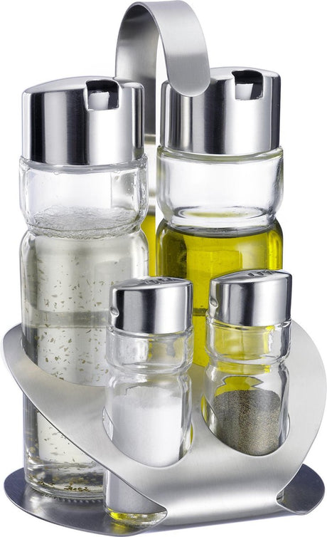 Westmark Salz- und Pfefferset, Öl- und Essigset, 5-teilig, Inhalt: 2x 40 ml 2x 160 ml, Edelstahlglas, weiß, silber transparent, 65052260