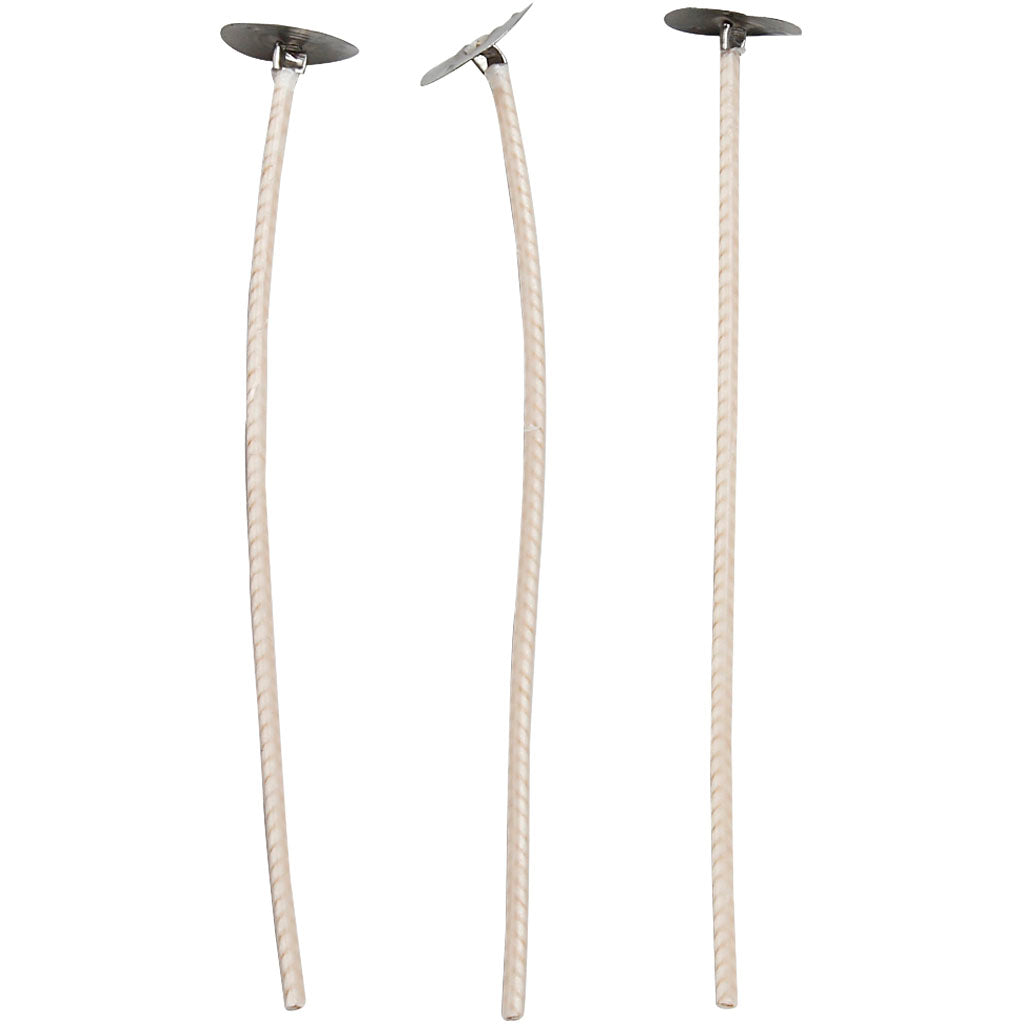 Dochte für Kerzen im Halter, passend für Halter mit einem Durchmesser von 20-65 mm, L: 10 cm, Dicke 2 mm, 50 Stück 1 Box