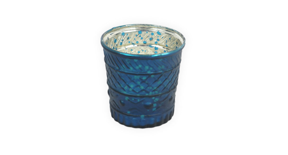 Theelichthouder rainbow met patroon mat blauw d8 h8 cm