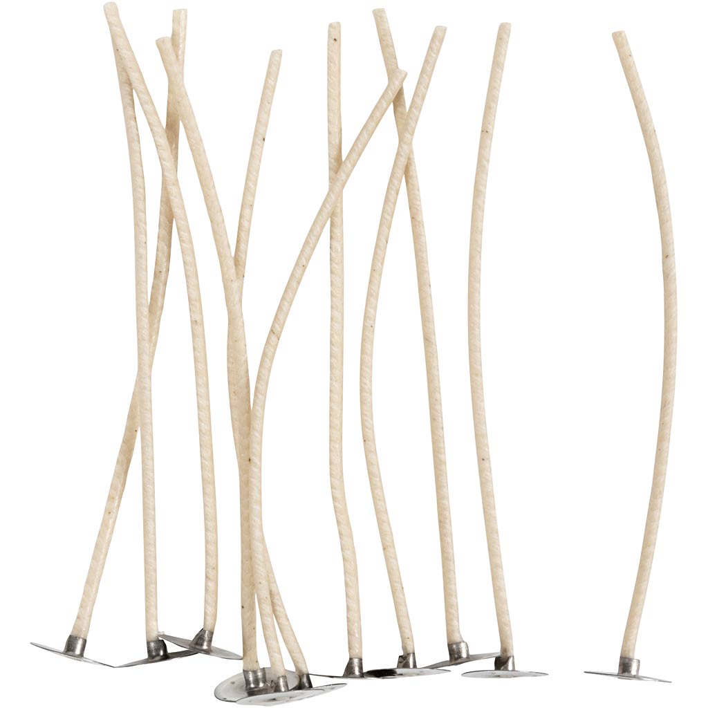 Dochte für Kerzen im Halter, passend für Halter mit einem Durchmesser von 20-65 mm, L: 110 mm, Dicke 2 mm, 10 Stück 1 Box