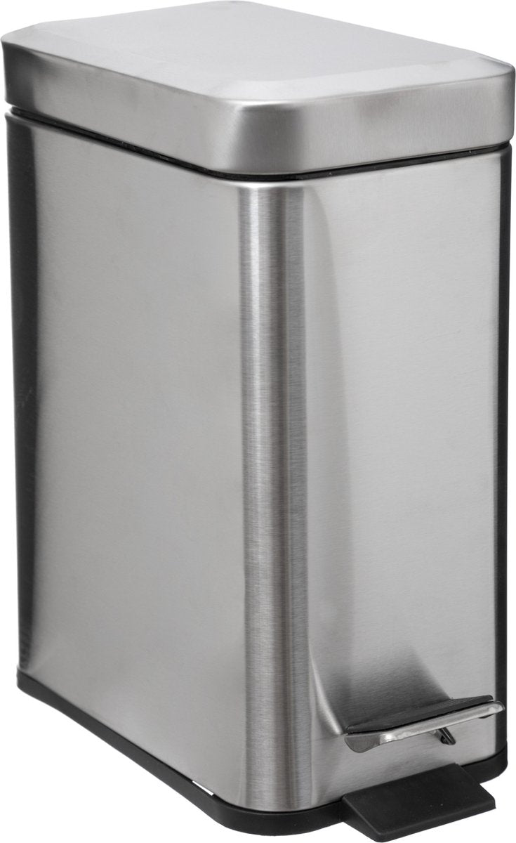 5Five Mülleimer Treteimer – Silber – Edelstahl Metall – 5 Liter – 14 x 29 x 30 cm – Badezimmer-WC