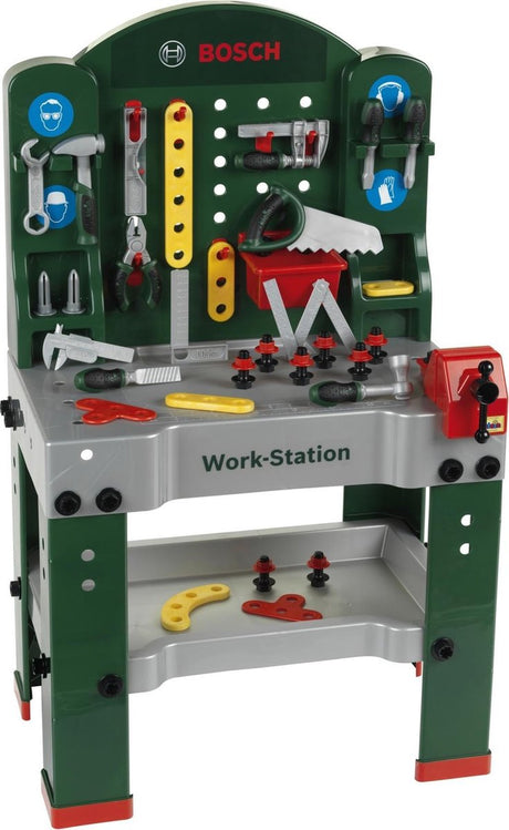 Klein Toys Bosch Mini-Spielzeugwerkbank - 44 Teile - inkl. Lernfunktion, Bandschraube und zahlreiche Aufbewahrungsmöglichkeiten – grün