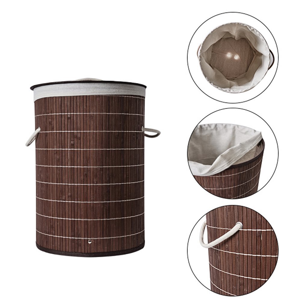 Homestyle Pro runder faltbarer Bambus-Wäschekorb 35x50 cm braun weiß