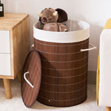 Homestyle Pro runder faltbarer Bambus-Wäschekorb 35x50 cm braun weiß