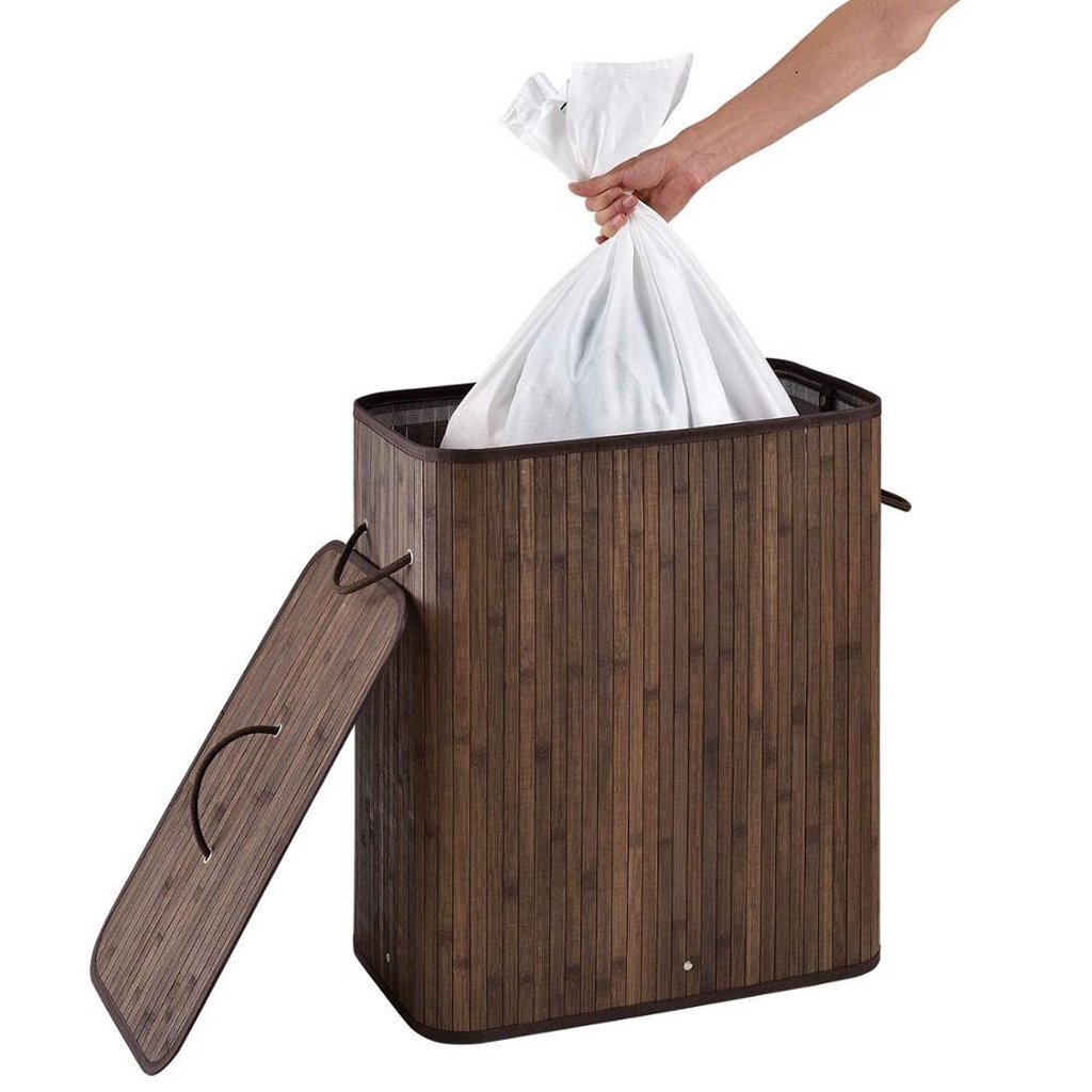 Homestyle Pro rechteckiger Bambus-Wäschekorb + Text 52x32x63 cm braun weiß
