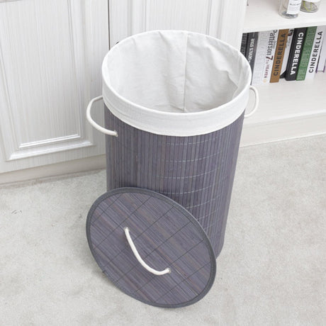 Homestyle Pro runder faltbarer Bambus-Wäschekorb 35x50 cm grauweiß