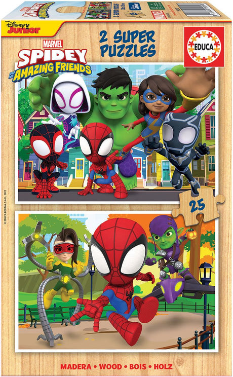 Educa - Puzzle Spidey seine erstaunlichen Freunde - Holz - 2x25 Teile - Puzzle für Kinder.