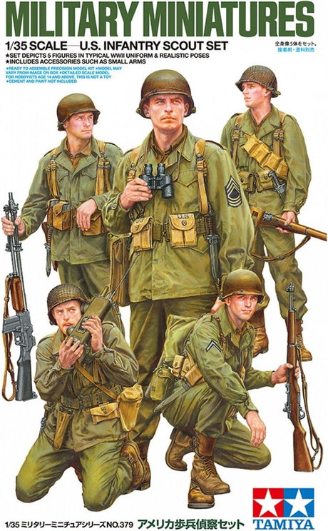 Tamiya Modellbausatz Militärfahrzeuge – 35379 US-Infanterie-Scout-Set – 5 Figuren aus Kunststoff – 1:35 – Modellbau