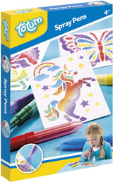 Totum Sprühstifte 5 Blasstifte Bastelset inkl. Einhorn- und Tiervorlagen – kreatives Spielzeug ab 4 Jahren – Basteln, Zeichnen und Malen, Geschenktipp