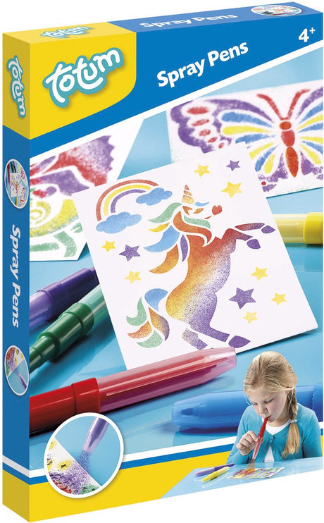Totum Sprühstifte 5 Blasstifte Bastelset inkl. Einhorn- und Tiervorlagen – kreatives Spielzeug ab 4 Jahren – Basteln, Zeichnen und Malen, Geschenktipp