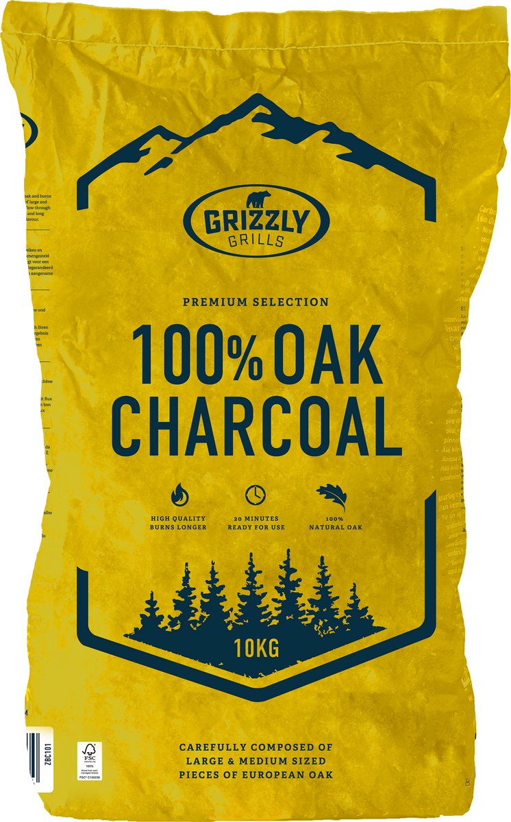 Grizzly grills premium 100% eiken - houtskool - 10 kilo - 100% fsc - grote stukken - lange brandduur