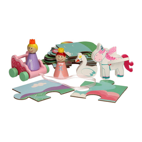 Einhorn-Spielfiguren-Puzzle aus Holz im Aufbewahrungskoffer