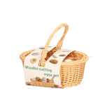 Cut eggs wood in plastic wicker basket