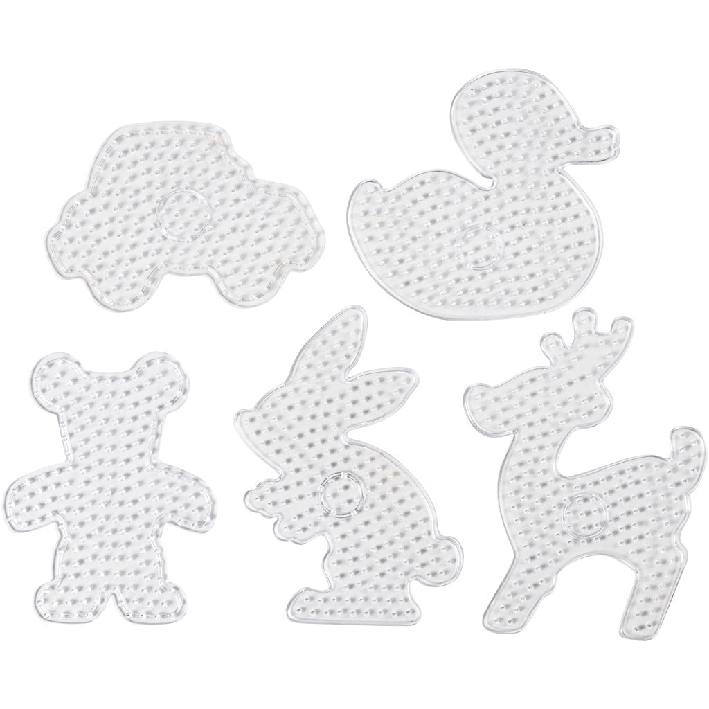 Creativ Company Grundplatte, Teddybär, Auto, Rentier, Ente und Hase, Größe 16x19,5-19x24 cm, Jumbo, klar, 5 Stück 1 Box