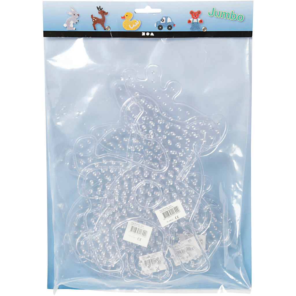Creativ Company Grundplatte, Teddybär, Auto, Rentier, Ente und Hase, Größe 16x19,5-19x24 cm, Jumbo, klar, 5 Stück 1 Box
