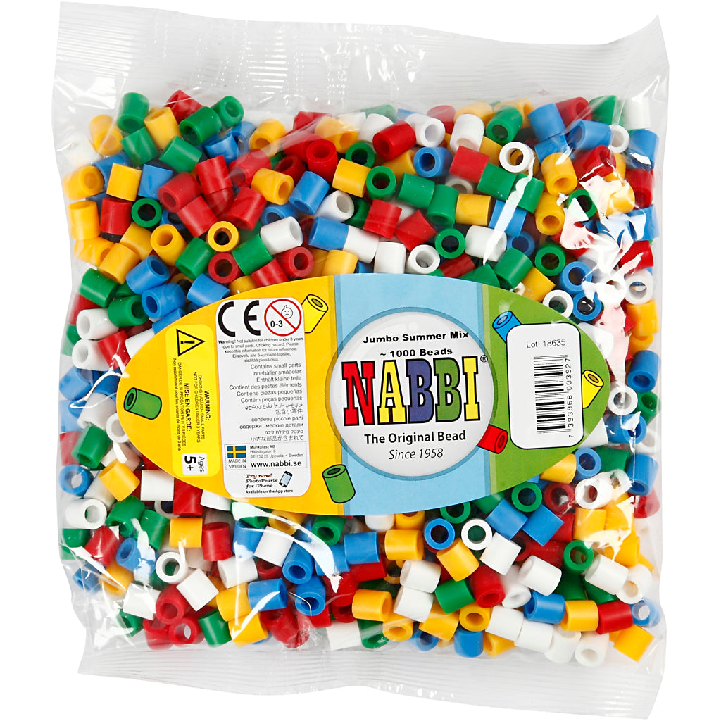 Nabbi-Perlen zum Aufbügeln, Größe 10 x 10 mm, Lochgröße 5,5 mm, Jumbo, Standardfarben, 1000 Teile, 1 Box