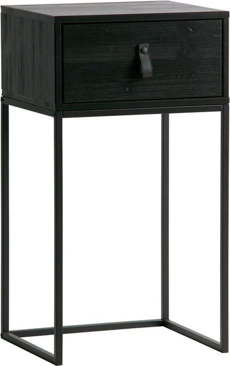 Woood zola nachtkastje met lade - grenen geborsteld - zwart - 74x40x35