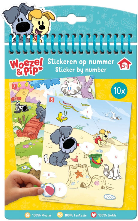 Bambolino woezel pip sticker sticker by number boek - educatief speelgoed junior vanaf 3 jaar stickeren en kleuren - stickeren op nummer
