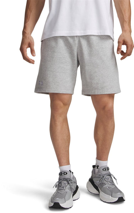 Under Armour UA Rival Fleece-Shorts – Graue Herren-Sporthose – Mod Grey Light Heather – Weiß