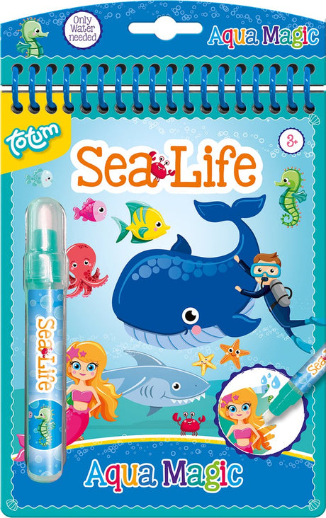 Totum Junior Magic Water Malbuch Junior Sealife Meerestiere – wiederverwendbares Malbuch zum Zeichnen und Ausmalen von Aqua Magic, pädagogisches Spielzeug für Kleinkinder, 16 x 21 cm