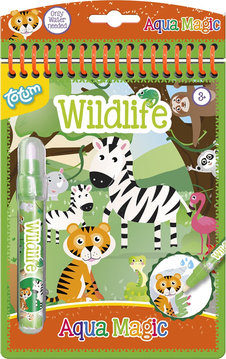 Totum Junior, magisches Wasser-Malbuch, Tierwelt, Wildtiere – Aqua Magic, wiederverwendbares Zeichenbuch, 16 x 21 cm, Lernspielzeug für Kleinkinder, Junior